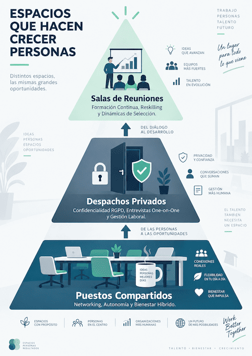Embudo de segmentación de espacios de coworking según las funciones de RRHH